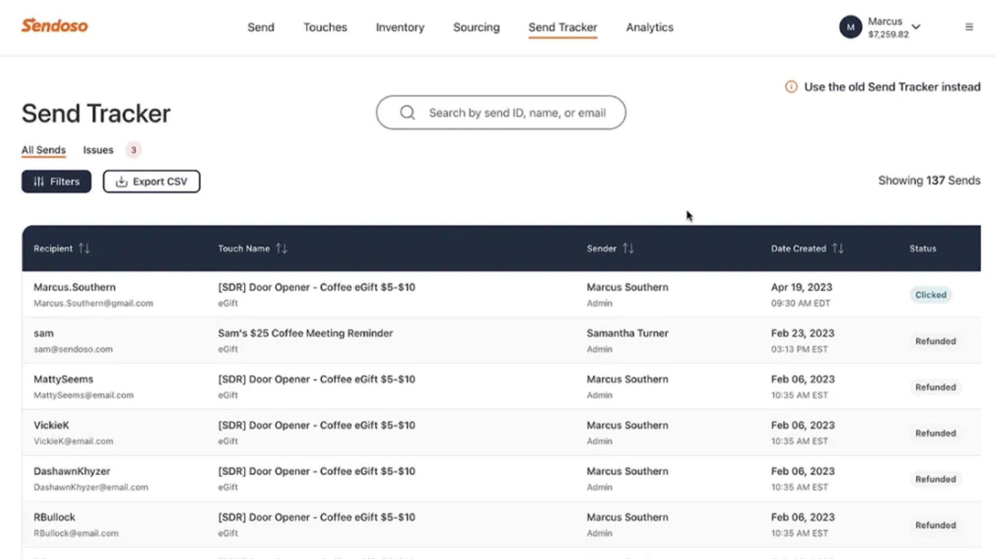 Sendoso platform interface