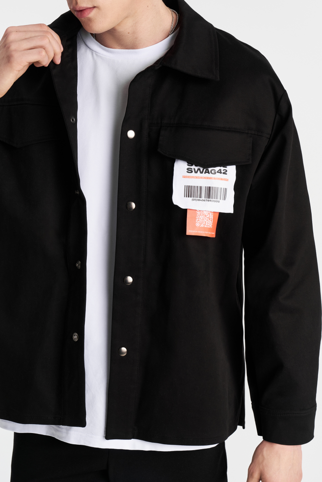 Denim overshirt with eco-leather details