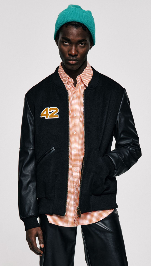 Branded bomber with eco-leather