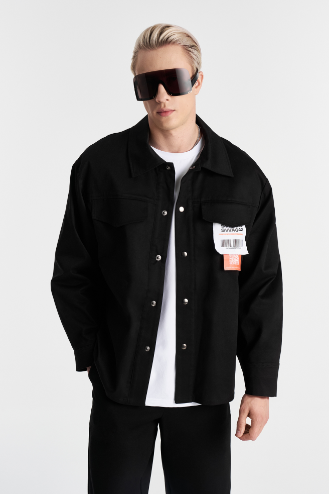 Denim overshirt with eco-leather details