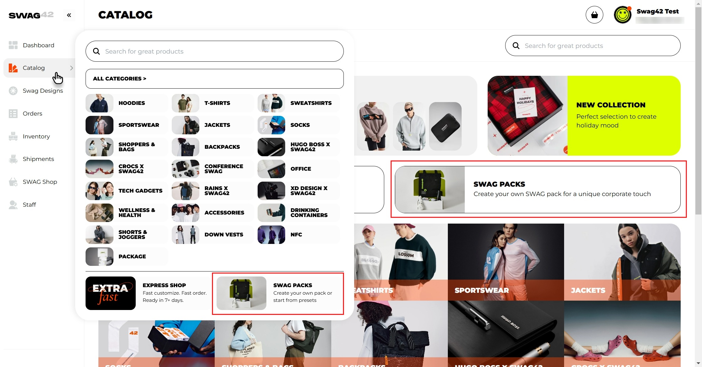 Corporate gift boxes constructor on Swag42 Platform