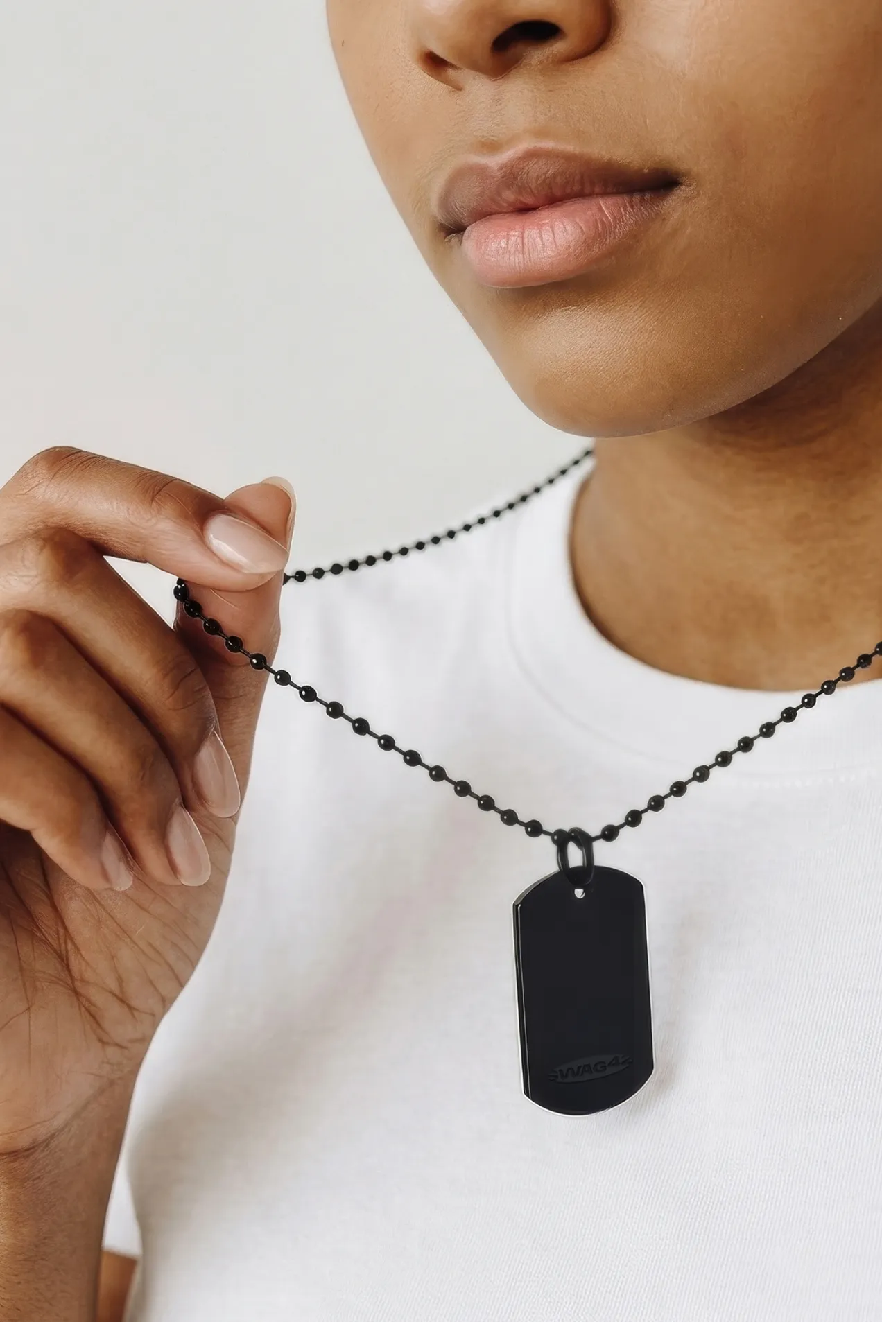 branded Black Stainless Steel Tag Necklace