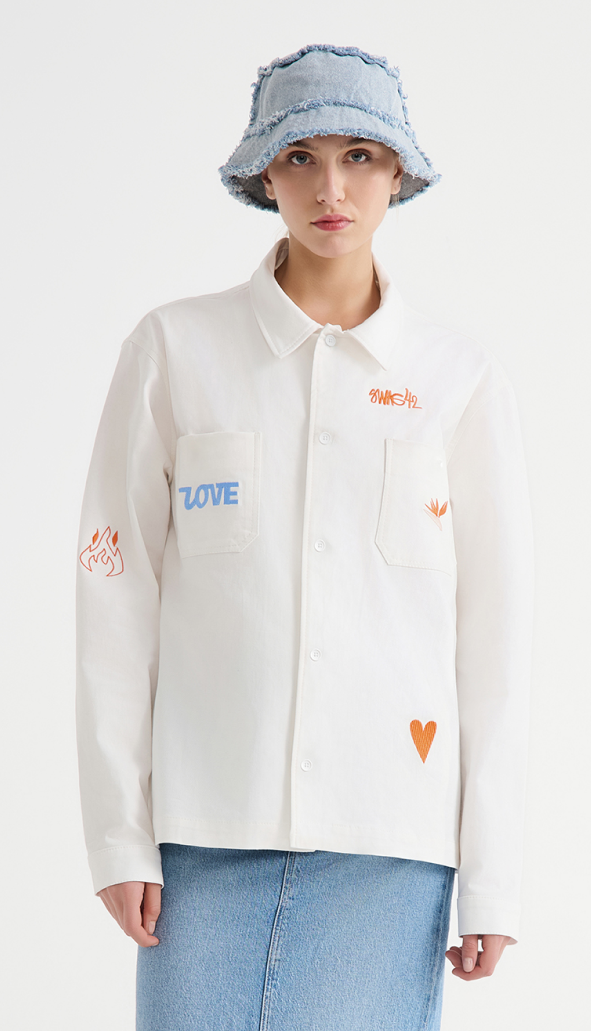 Overshirt with all-over embroidery