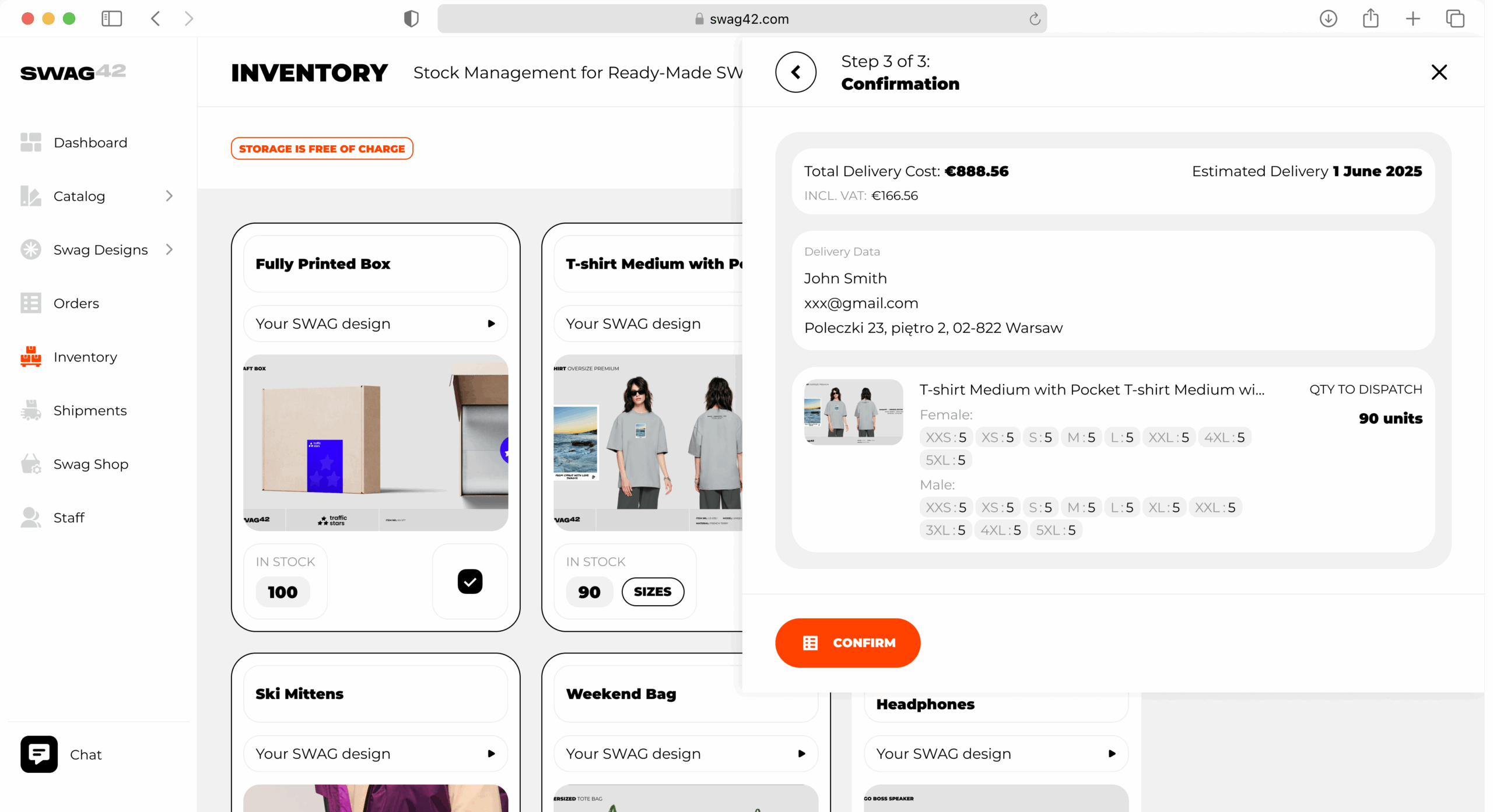 Swag delivery ordering through Swag42 Platform