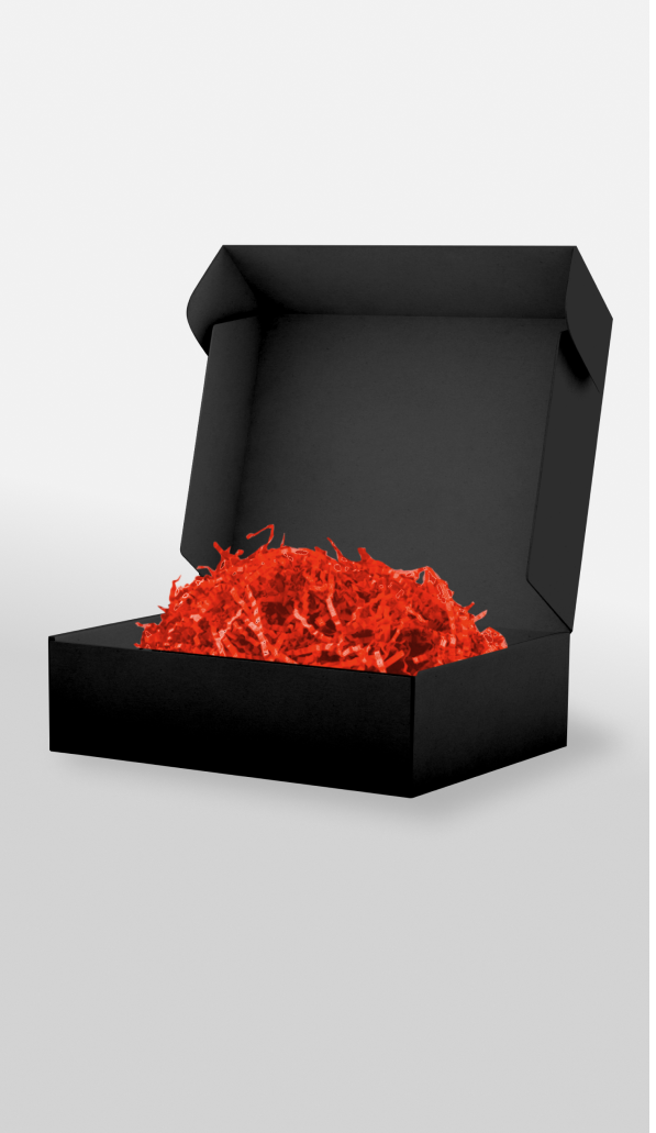 Company gift wrapping: magnetic box with shredded filling