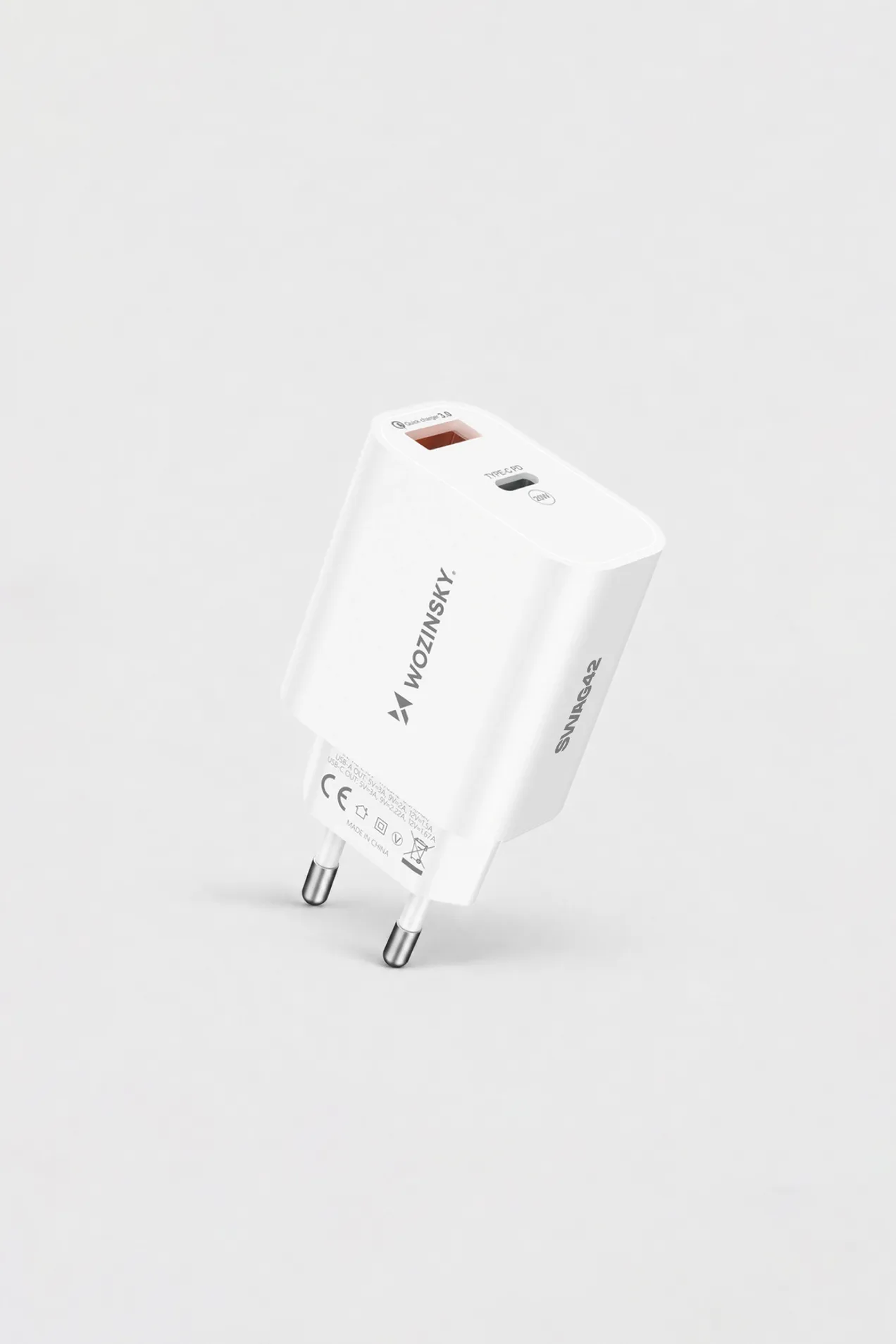 custom Wozinsky WLS-20W Wall Charger with USB-C Cable with your logo